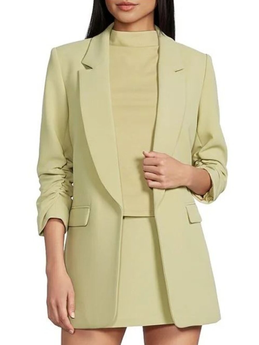 NWT Gianni Bini Jemma Ruched 3/4 Sleeve Shawl Collar Twill Boyfriend Blazer